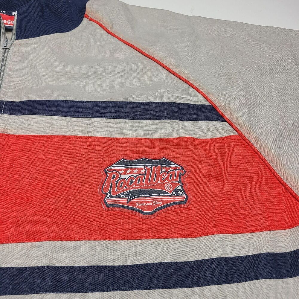 Vintage Rocawear 3/4 Sleeve Jacket Full Zip Men's Size XL Tan Red Blue 90's Read - Picture 3 of 13